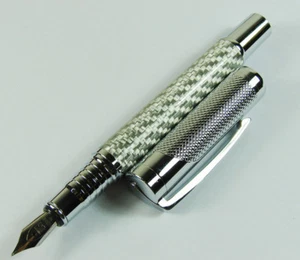 Fuliwen Silver Rain Carbon Fiber Fountain Pen Medium Nib Size - Picture 1 of 6