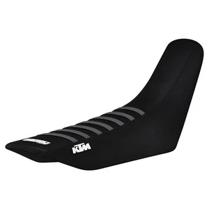 1994-1997 KTM 350 400 620 EGS SC EXC Seat Cover all BLACK/GREY ribs #432 LOGO - Picture 1 of 4