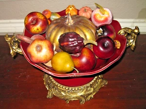 Vintage Hollywood Regency Style Red/Gold Ceramic Claw-Footed Console/Fruit Bowl - Picture 1 of 5