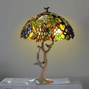 Tiffany Style Stained Glass Birds Grapes Leafs Table Lamp ONE THIS PRICE SALE! - Picture 1 of 7