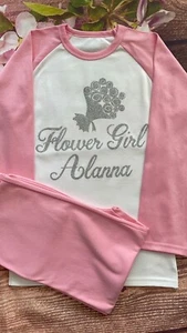 Personalised Flower Girl Gift Printed Name PJ's Pyjamas - Flowergirl wedding - Picture 1 of 8