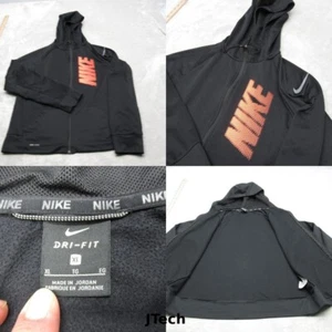 Nike Hoodie Youth XL Black Dri-FIT Full Zip Jacket Athletic Training Graphic - Picture 1 of 13