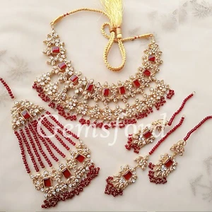 New ADAAB Indian Pakistani Bridal Jewellery Necklace Choker Earrings Tikka Set - Picture 1 of 9