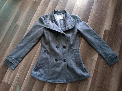 Jaqueta GUESS Pea Coat feminina tamanho pequeno cinza mistura de lã peito duplo - Imagem 1 de 4