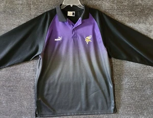Minnesota Vikings Blended Puma Long Sleeve Polo Shirt Size L Black & Purple - Picture 1 of 9