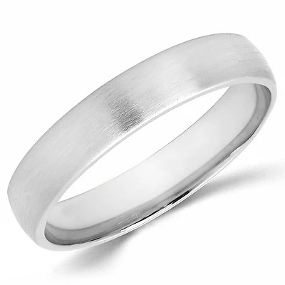 10K Solid White Gold 4mm Brush Finish Men's and Women's Wedding Band Ring - Image 1 of 4