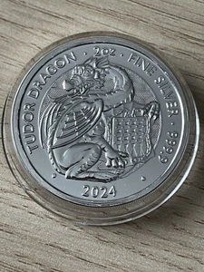 Royal Mint 2024 Tudor Dragon Wales Beast 2 Oz .999 Silver Coin Bullion With Cap - Picture 1 of 4