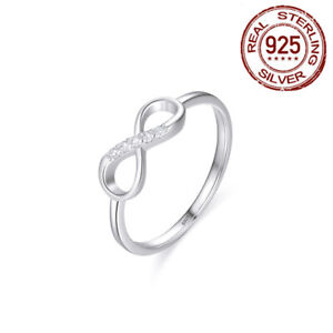 Solid 925 Sterling Silver Infinity Ring Women Cubic Zirconia Anniversary Jewelry