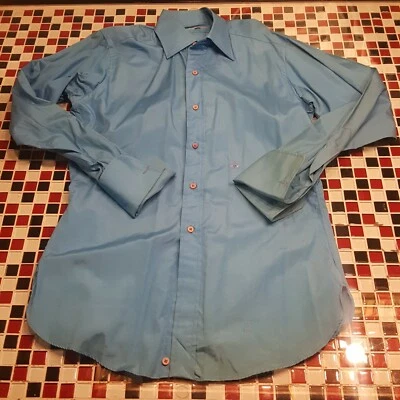 Camisa de vestir de colección años 60 70 ~ OLEG CASSINI ~ PUÑO FRANCÉS 15x34 MEDIANA ~ Azul Foto 1 de 4