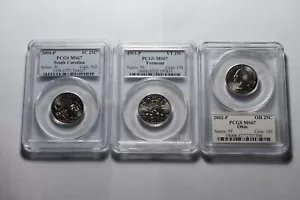 2000 P, 2001 p and 2002 P South Carolina, Vermont, Ohio Quarters All PCGS MS 67 - Picture 1 of 2