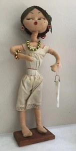 Vintage Hand-Crafted Folk Art Doll Figurine Unique Whimsical on Stand; OOAK - Picture 1 of 12