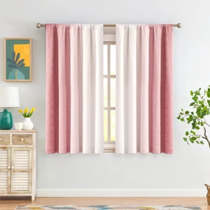 Ombre Full Blackout Curtains 54 Inches Length, Pink and White 2 Tone Reversible - Picture 1 of 7