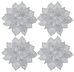 Flower Design Soft Leather Table Placemats, Set of 4 Silver AU - Picture 1 of 4
