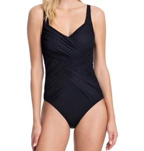 Gottex Mujer Negro Cruzado Delantero Pico one piece Bañador #17LA-158 14 Nwt - Imagen 1 de 2