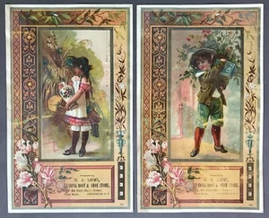 [New York]   Pair of Large Chromolithograph Trade Cards   E. J. Lewi   c.1890   - Picture 1 of 3