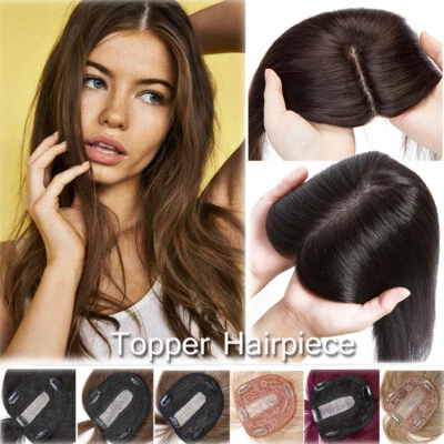 US Real Remy Human Hair Topper Toupee Silk/Mono Base Hairpiece Top Piece Bob Wig - Image 1 of 4