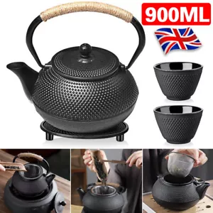 Japanese Imperial Dots Black Cast Iron Teapot Set With Trivet and 2 Cups - Picture 1 of 10