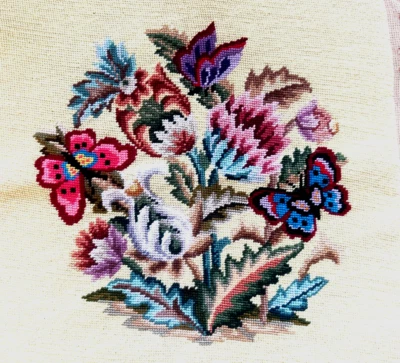 Needlepoint Floral Pillow Chair 22.25” x 14.5” Canvas - Image 1 of 4