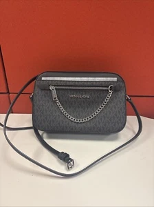 Michael Kors Set Large Leather Zip Chain Crossbody Handbag - Black - Picture 1 of 8