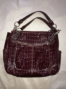 Kathy Van Zeeland dark Red Patent Croc-Embossed Bag large - Picture 1 of 19