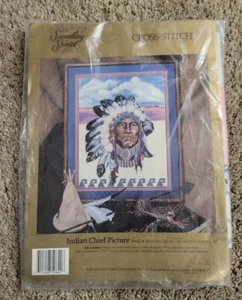 Native American Indian Chief Cross Stitch Kit Candamar Designs 50642 Vtg NOS - Picture 1 of 6