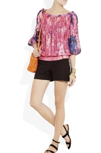 BLUSA DE FAISÁN ROBERTO CAVALLI FUERA DEL HOMBRO, TALLA 4, ROSA Y AZUL - Imagen 1 de 7
