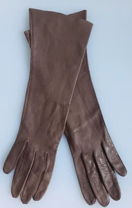 Vintage Kidskin Leather Women's Gloves Elbow Medium Brown Size 6 Washable Italy - Picture 1 of 6