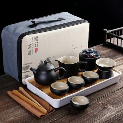 Tetera y tazas chinas de kung fu de cerámica portátil de diseño de ceremonia de té con bolsa Foto 1 de 4