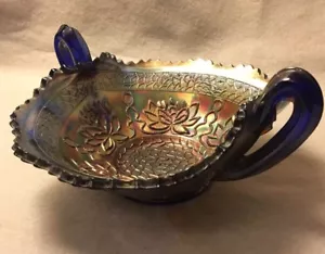 Seltenes Fuß Fenton Kobalt-Griff BonBon Karneval Glas Gold-Grün-Kupfer - Bild 1 von 7