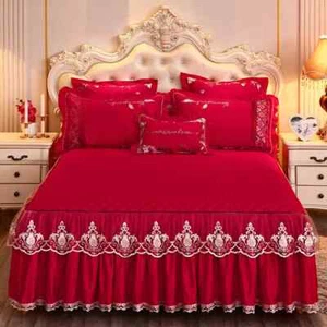 1Pc Elegant Lace Bed Skirt Solid Color Quilted Bed Skirt Thicken Soft Bedspread - Picture 1 of 40