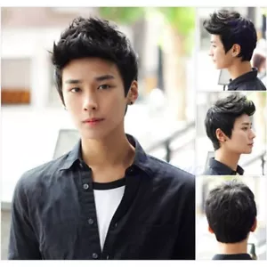 Fashion Black Short Handsome Korean Men Cosplay Party Hair Wig Full Wigs + Cap - Picture 1 of 8