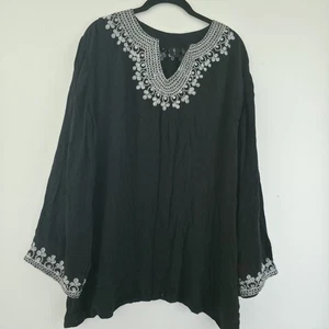 Project 1951 Boho Peasant Embroider Black Long Sleeve Tunic Blouse Womens Large - Picture 1 of 14