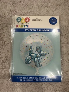 ¡Fiesta 321! "Globo transparente arco iris punteado 22"" con lámina de relleno azul perro interior nuevo" - Imagen 1 de 4