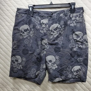 John Varvatos Shorts Mens 33 Black Skulls Floral Lined Swim Beach Pool Shorts - Picture 1 of 9