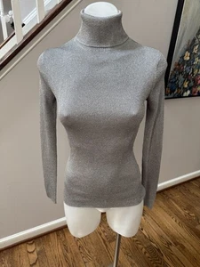 3.1 Phillip Lim Metallic Silber Rippstrick Langarm Rollkragen Top Gr. XS - Bild 1 von 2