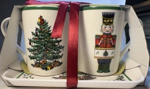 Spode CHRISTMAS TREE and NUTCRACKER Set of 2 Mugs and Melamine Tray BRAND NEW! - Picture 1 of 6