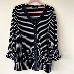 SOLAR by Lasania Button-Up Blue White Stripe Cardigan Womens 16 Travel - Picture 1 of 6