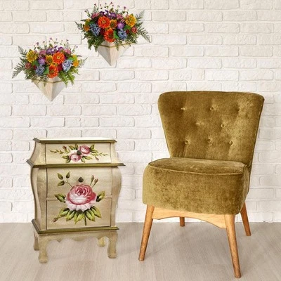 Antique Floral Nightstand - Image 1 of 4