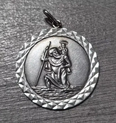 Colgante redondo de plata de ley 925 vintage 1976 San Cristóbal Santo  Foto 1 de 4