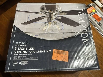 Hampton Bay Rockport Universal Brushed Nickel Ceiling Fan LED Light Kit Only - Image 1 of 3