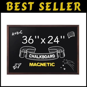 36x24 Magnetic Chalkboard, Wooden Frame, Hanging Blackboard - Picture 1 of 9