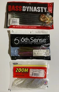 Paquetes de 3 cebos de plástico suave - Surtidos tamaños y colores pesca lubina dinastía zoom - Imagen 1 de 7