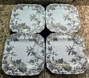 222 Fifth Adelaide Gold 4pc 11” Square Dinner Plate Toile Bird Fine China - Picture 1 of 7