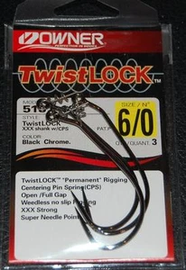 OWNER TWISTLOCK 3X w/ Centering Pin 5132-161 Size 6/0 Pack of 3 Bass Hooks - Picture 1 of 2