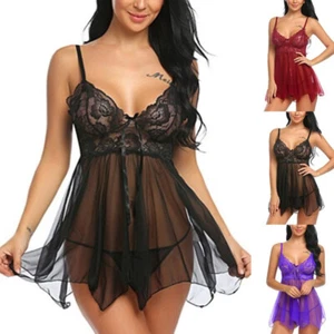 Mujeres Sexy Encaje Lencería Floral Mini Vestido Hueco Babydoll Ropa Interior Bata - Imagen 1 de 8