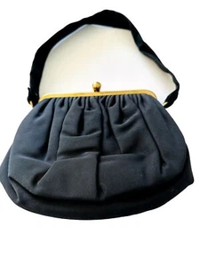 Classic Vintage Garay Purse Black Gold Tone Clasp Attached Change Purse Inside - Picture 1 of 8
