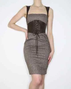 Bebe 168 $ braun Tweed und Leder Korsett Kleid, 0 - Bild 1 von 4