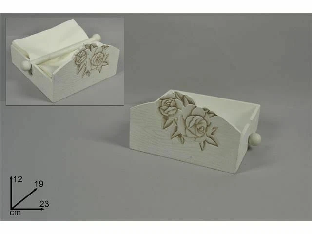 Porta Tovaglioli Carta Cucina Legno Bianco Con Rose Shabby dfh - Immagine 1 di 1