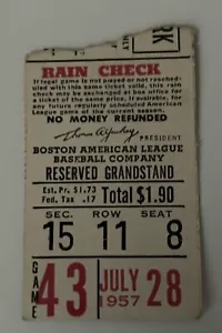 1957 7/28 Ticket Ted Williams 4for4 HR #29 YR/LL 33 HR /BA.388 Boston Red Sox🏐 - Bild 1 von 2