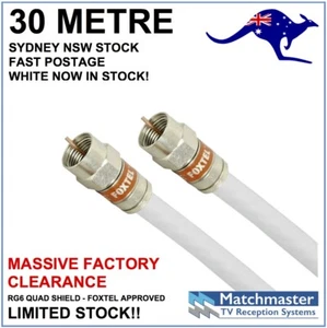 30m - White RG6 Quad Shield Coax Cable Digital TV Antenna Foxtel NBN Optus - Picture 1 of 1